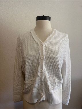 Adrianna Papell White Textured Button-Front Cardigan